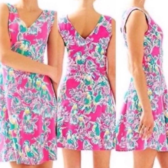 Lilly Pulitzer Dresses & Skirts - Lilly Pulitzer toucan dahlia fit n flare dress v neck cotton